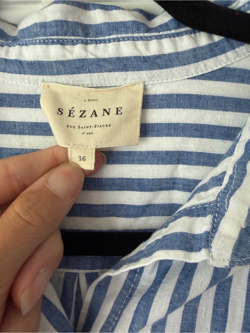 Sezane Max Cotton and Linen Striped Button Down Blue and White Size 36 - Picture 5 of 7